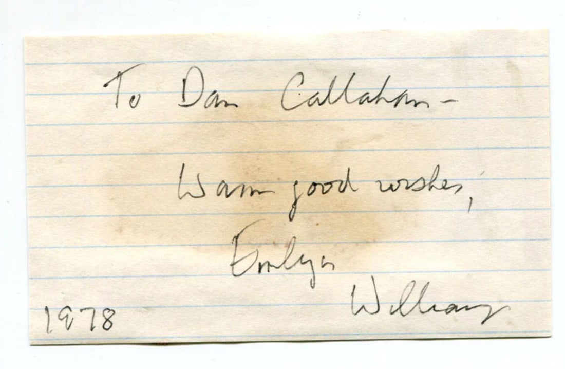 Cut autographed by Emlyn Williams JSA: Cut autographed by Emlyn Williams JSA Cut autographed by Emlyn Williams bears the signature in black. Comes with a certificate of authenticity from James Spence Authentication (JSA). The cut is