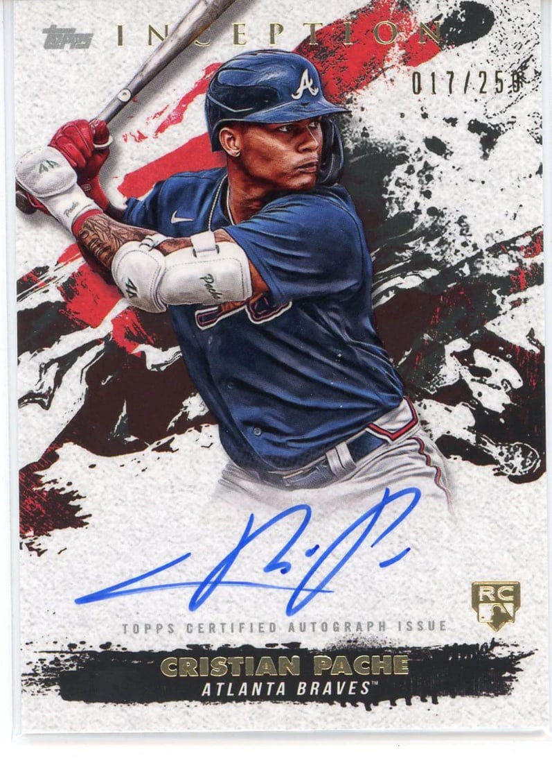 Pache CPA RESA topps rookie card autographed 2021 christian inception: Pache CPA RESA topps rookie card autographed 2021 christian inception Factory signed in blue sharpie across the front of the card, Christian Pache's rookie card #RESA-CPA from Bowman's Best 2021