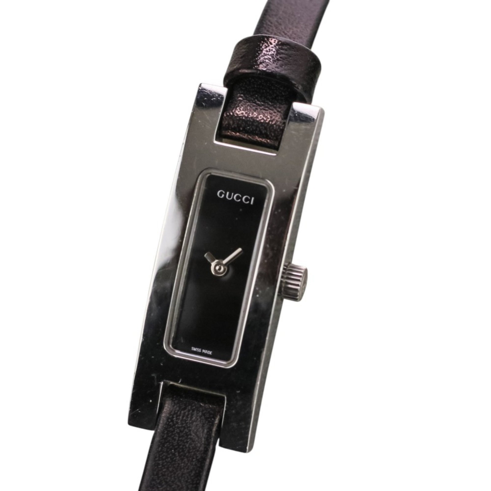 Wristwatch from Gucci: Wristwatch from Gucci Stainless steel case and leather band make for a sleek and sophisticated look, while the black dial provides a timeless backdrop. This quartz-powered wristwatch from Gucci boasts
