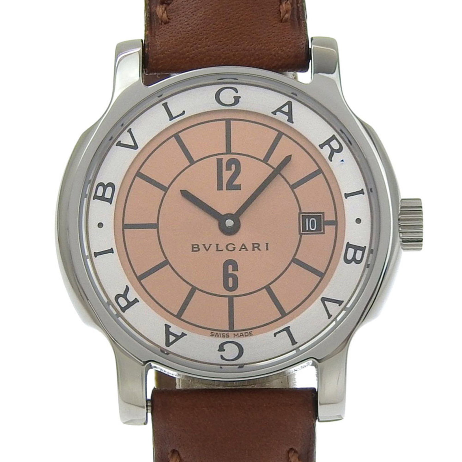 Bvlgari Wristwatch: Bvlgari Wristwatch Stainless steel case and bronze dial add a touch of elegance to this Bvlgari wristwatch. The leather strap provides a comfortable fit for wrists ranging from 13cm to 16cm, making