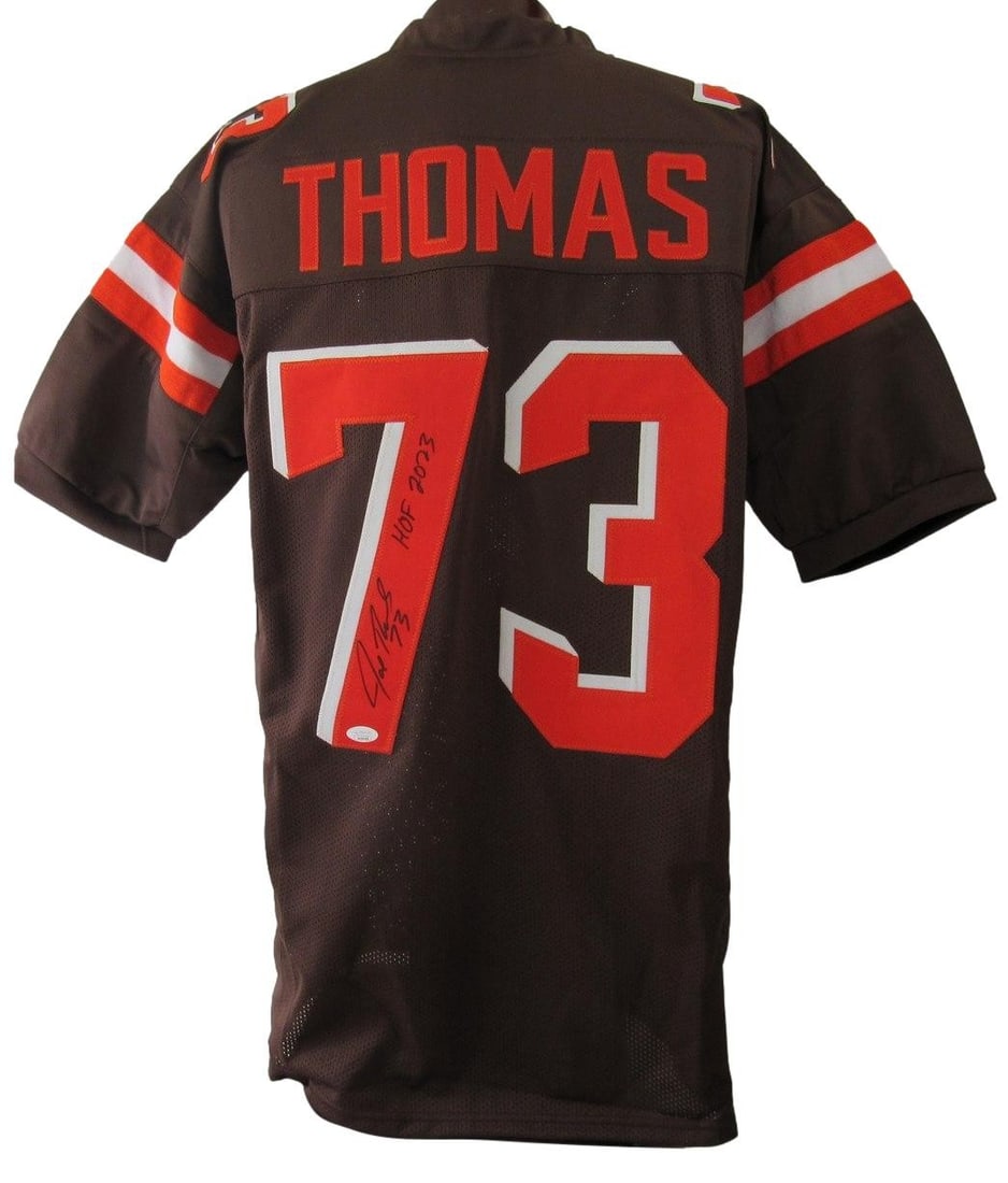 Joe Thomas HOF Signed Inscribed Browns Custom Football Jersey JSA: Joe Thomas HOF Signed Inscribed Browns Custom Football Jersey JSA Item Specifics: Autograph Authentication: James Spence Authentication (JSA) Original/Reprint: Original Product: Jersey Signed: Yes