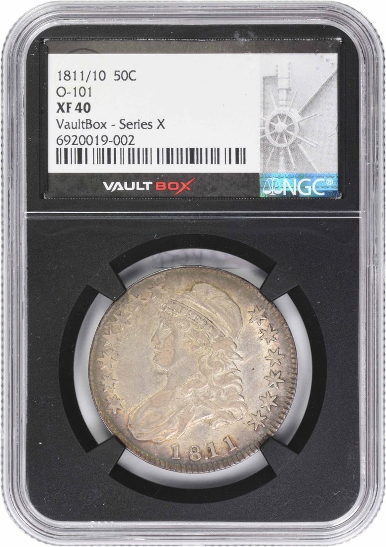 1811/ 10 Bust Silver Half Dollar EF40 NGC: 1811/ 10 Bust Silver Half Dollar EF40 NGC The 1811/10 Bust Silver Half Dollar EF40 NGC is a circulated example of a highly detailed and iconic coin. Featuring the likeness of President George