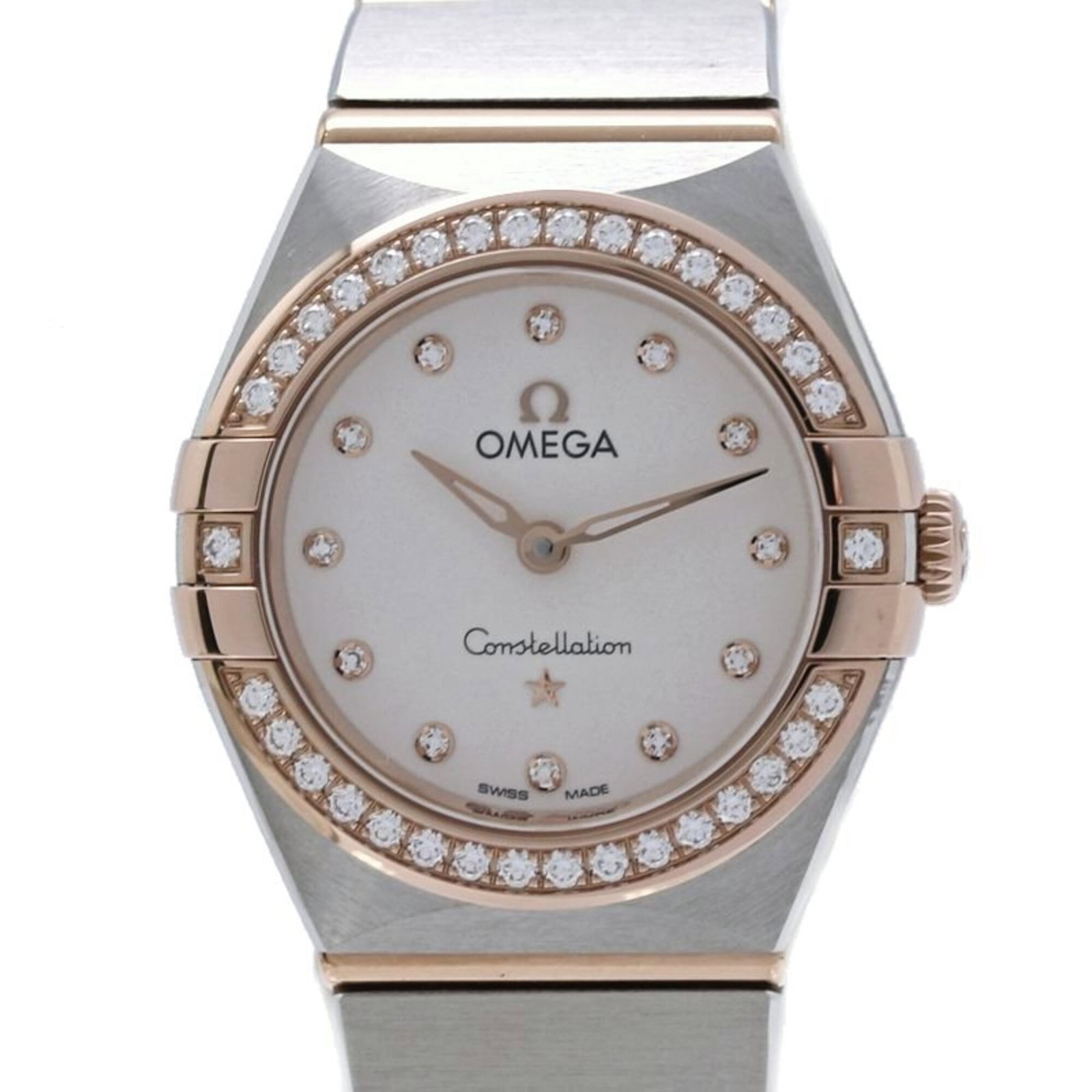 Omega Wristwatch: Omega Wristwatch Pink gold (18K) and stainless steel combine in this elegant Omega wristwatch, featuring a white dial and quartz movement. The case measures 25mm in diameter and is designed to fit wri