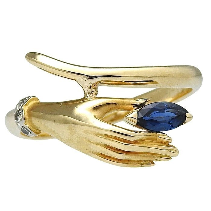 Carrera y Carrera Hand Motif Sapphire Marquise Cut Diamond 18k Yellow Gold Ring: Carrera y Carrera Hand Motif Sapphire Marquise Cut Diamond 18k Yellow Gold Ring Item Specifics: Shape: Hand Occasion: Anniversary Birthday Christening Christmas Engagement Graduation Mother's Day Vale