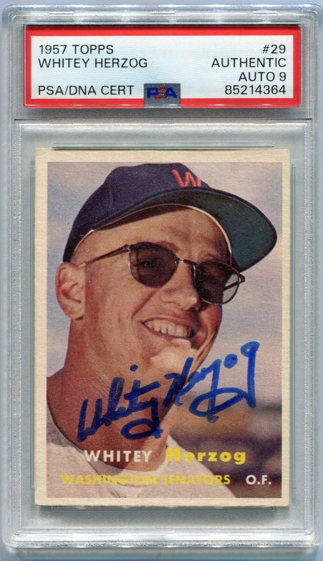 Whitey Herzog 1957 Topps Autographed Card #29 PSA/ DNA Certified (1 of 2)