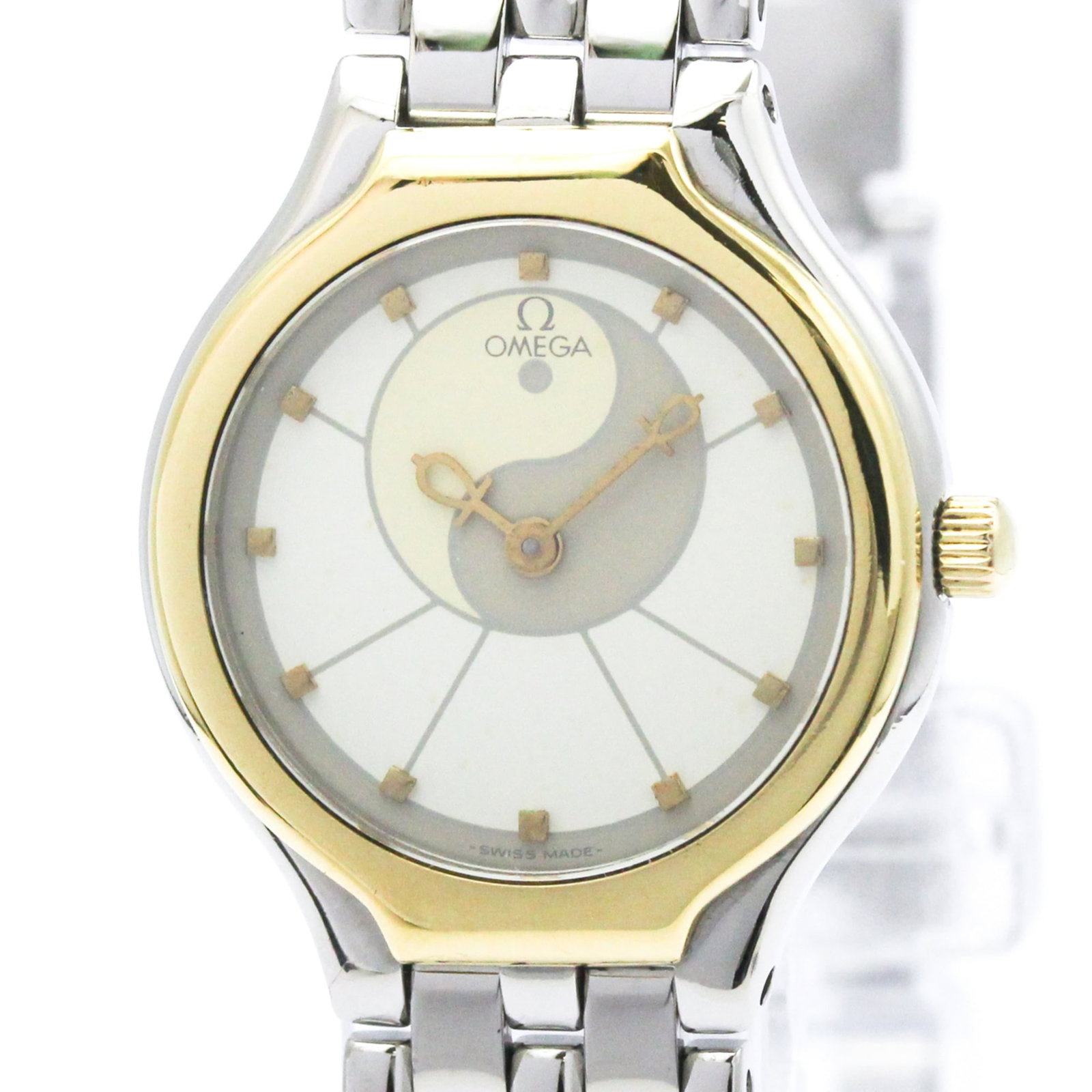 Omega Wristwatch: Omega Wristwatch Stainless steel and yellow gold (18K) combine in this Omega De Ville wristwatch, featuring a 23mm case diameter and quartz movement. The gold dial with gray accents adds a touch of el