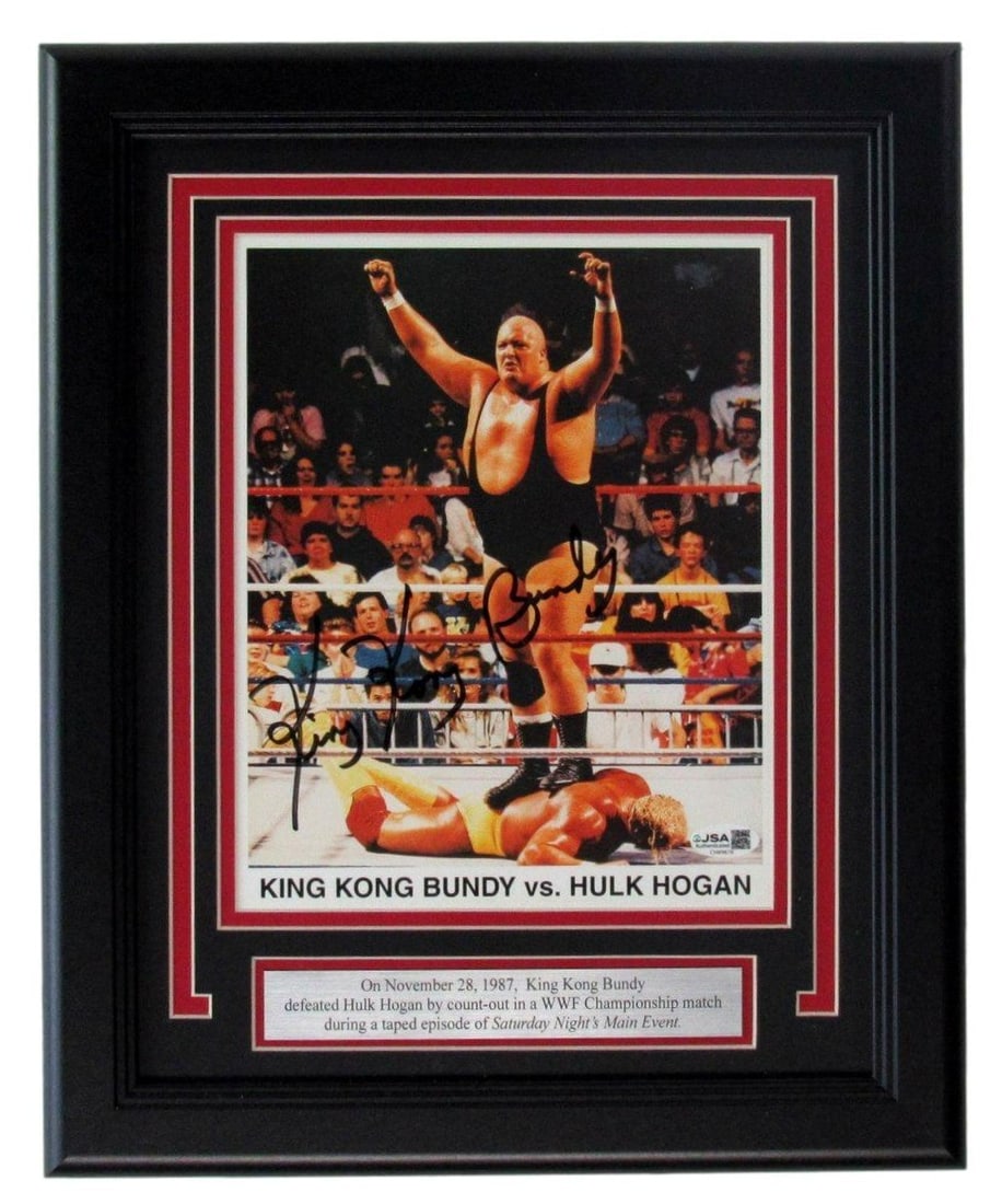 Signed King Kong Bundy Photo 8x10 Auto WWF Framed Hogan JSA 203222 Kong vs Bundy: Signed King Kong Bundy Photo 8x10 Auto WWF Framed Hogan JSA 203222 Kong vs Bundy Signed King Kong Bundy Photo 8x10 Auto WWF Framed Hogan JSA. This rare photo features the iconic wrestling legend King 