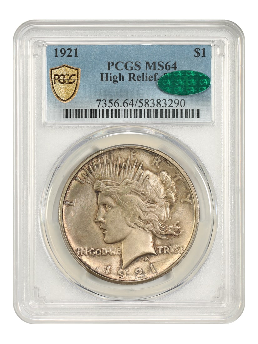 1921 $1 PCGS/ CAC MS64 (High Relief) - Peace Dollar - Key First Year Issue (1 of 5)