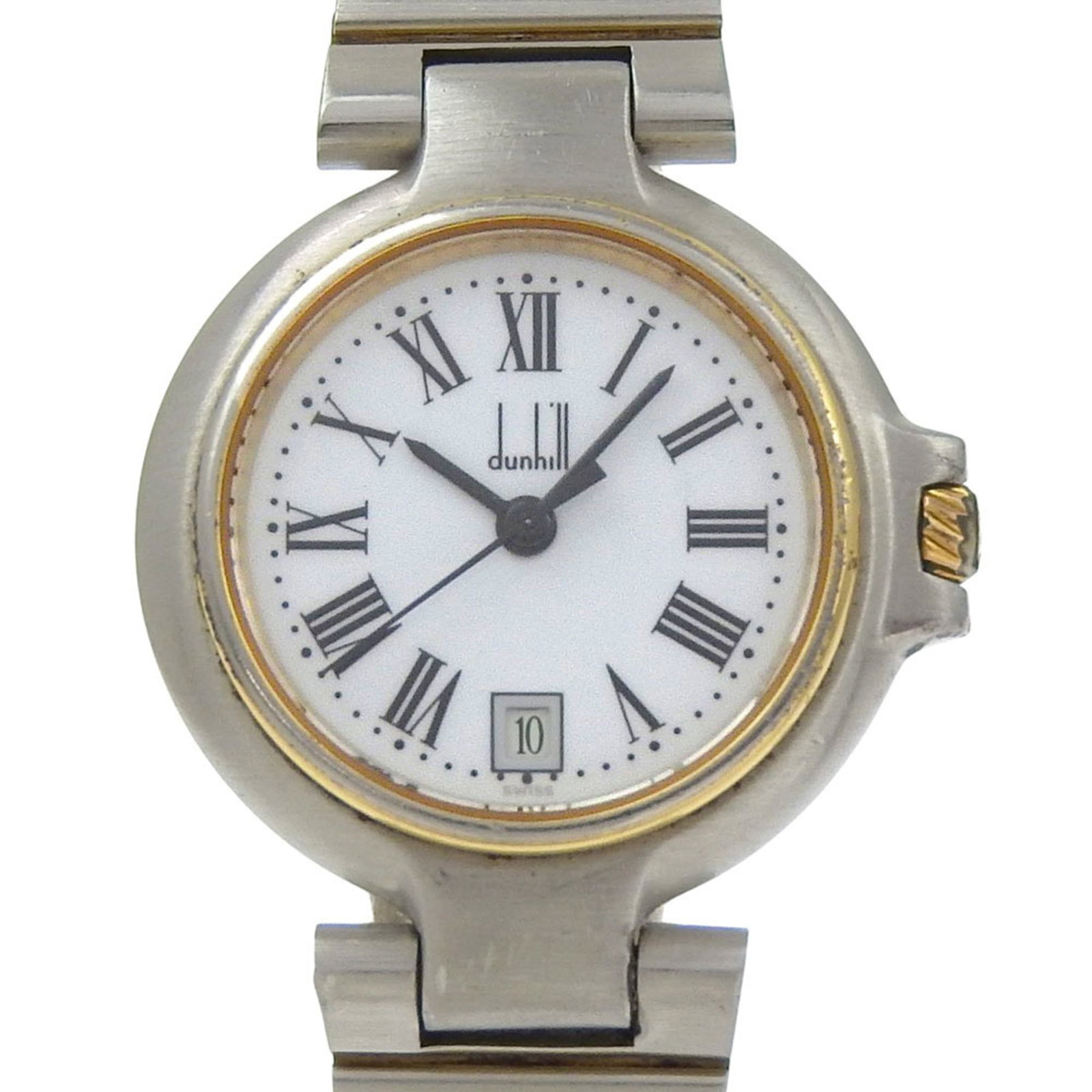 Wristwatch of Dunhill: Wristwatch of Dunhill Stainless steel case and band add a sleek touch to this quartz-powered wristwatch, featuring a white dial. The compact 26mm design makes it suitable for everyday wear, with a