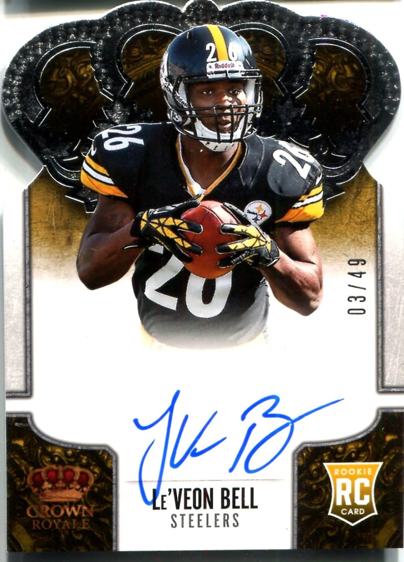 Le'veon Bell 2013 Panini Crown Royale Autographed Rookie Card #3/ 49: Le'veon Bell 2013 Panini Crown Royale Autographed Rookie Card #3/ 49 Signed by Le'veon Bell, this 2013 Panini Crown Royale rookie card features his autograph as part of the limited edition #3/49 print