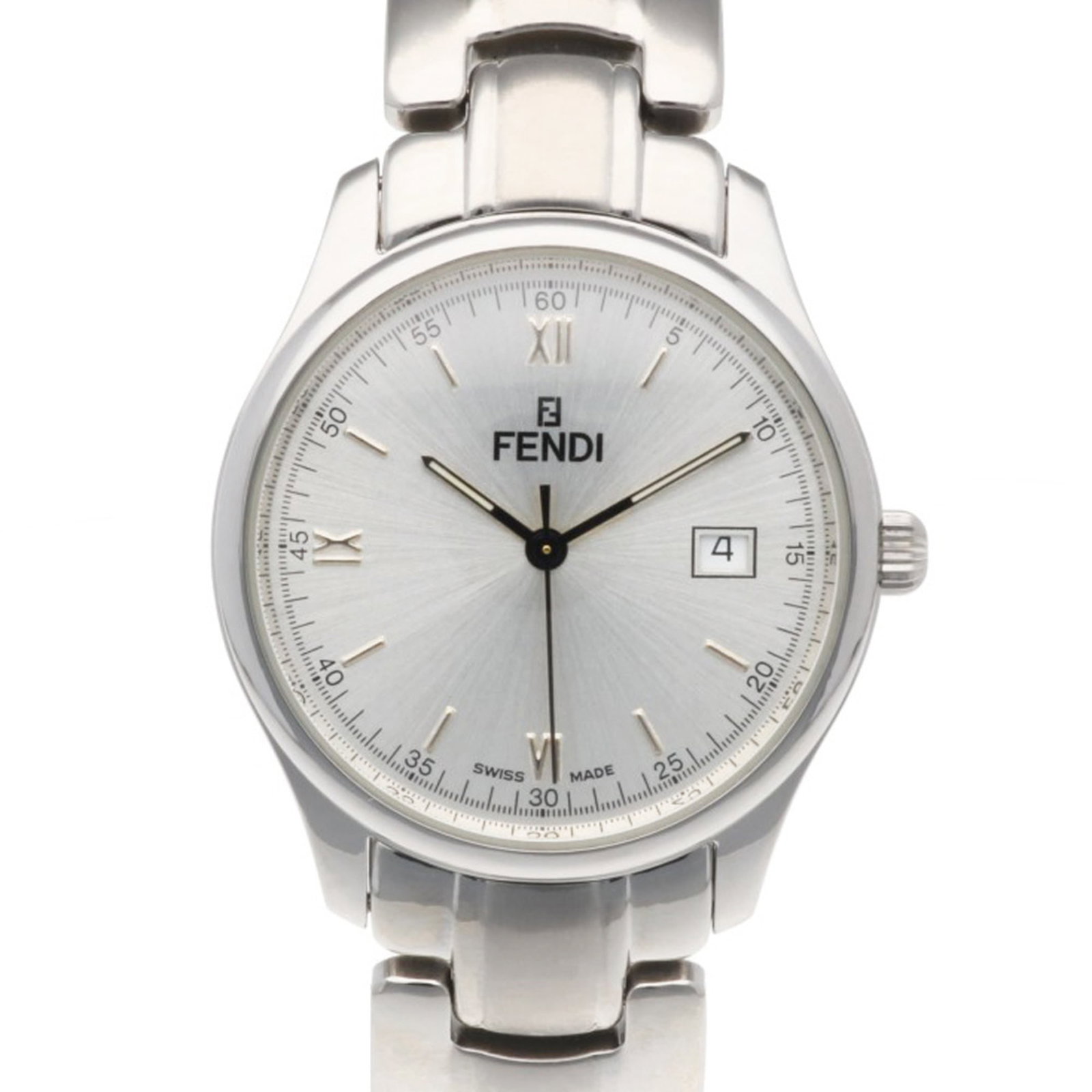 Fendi Wristwatch: Fendi Wristwatch Stainless steel case and band, silver dial, quartz movement, and a sleek 35mm design make this Fendi wristwatch a stylish accessory for everyday wear. The watch's compact size and