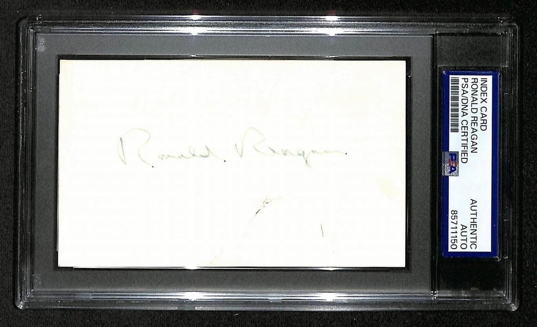 Ronald Reagan Signed/ Autographed 3x5 Index Card President PSA/ DNA BA204179: Ronald Reagan Signed/ Autographed 3x5 Index Card President PSA/ DNA BA204179 Ronald Reagan's signature bears on a 3x5 index card, a small but notable piece of memorabilia. The item is accompanied by P