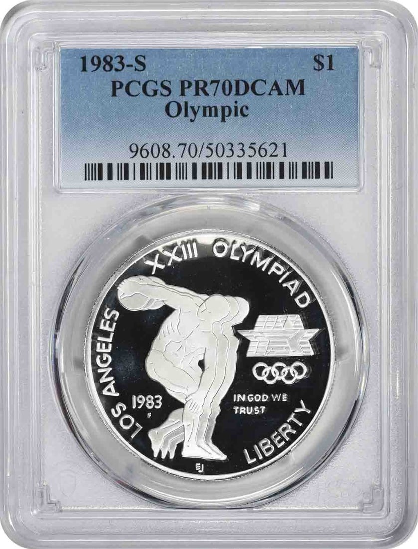 Olympic Silver Commemorative Dollar 1983 PR70DCAM PCGS 70 Deep Cameo: Olympic Silver Commemorative Dollar 1983 PR70DCAM PCGS 70 Deep Cameo PR70DCAM PCGS certification ensures the coin's exceptional condition, while its Deep Cameo finish adds an extra layer of visual