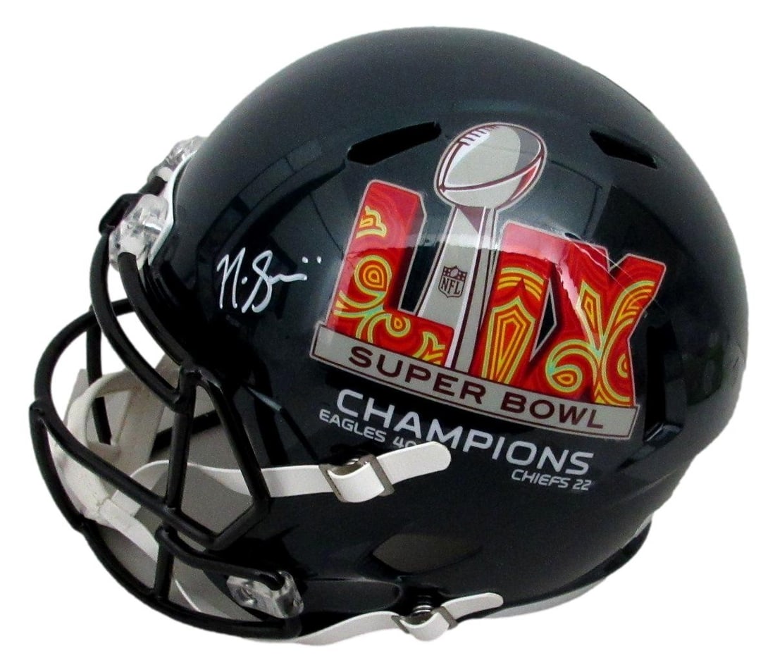 Nick Sirianni Signed Full Size Replica SB LIX Champs Helmet Eagles BAS 195562: Nick Sirianni Signed Full Size Replica SB LIX Champs Helmet Eagles BAS 195562 Signed by A.J. Brown, the Philadelphia Eagles' star wide receiver, this full-size replica SB LIX Champs helmet is an