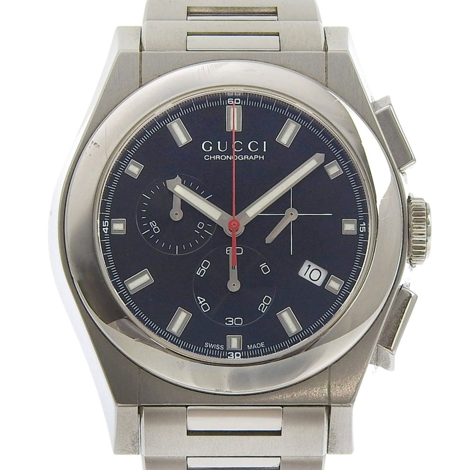 Wristwatch from Gucci: Wristwatch from Gucci Stainless steel case and band add a sleek touch to this Gucci Pantheon men's wristwatch, featuring an analog display in black. The quartz movement keeps time with precision,