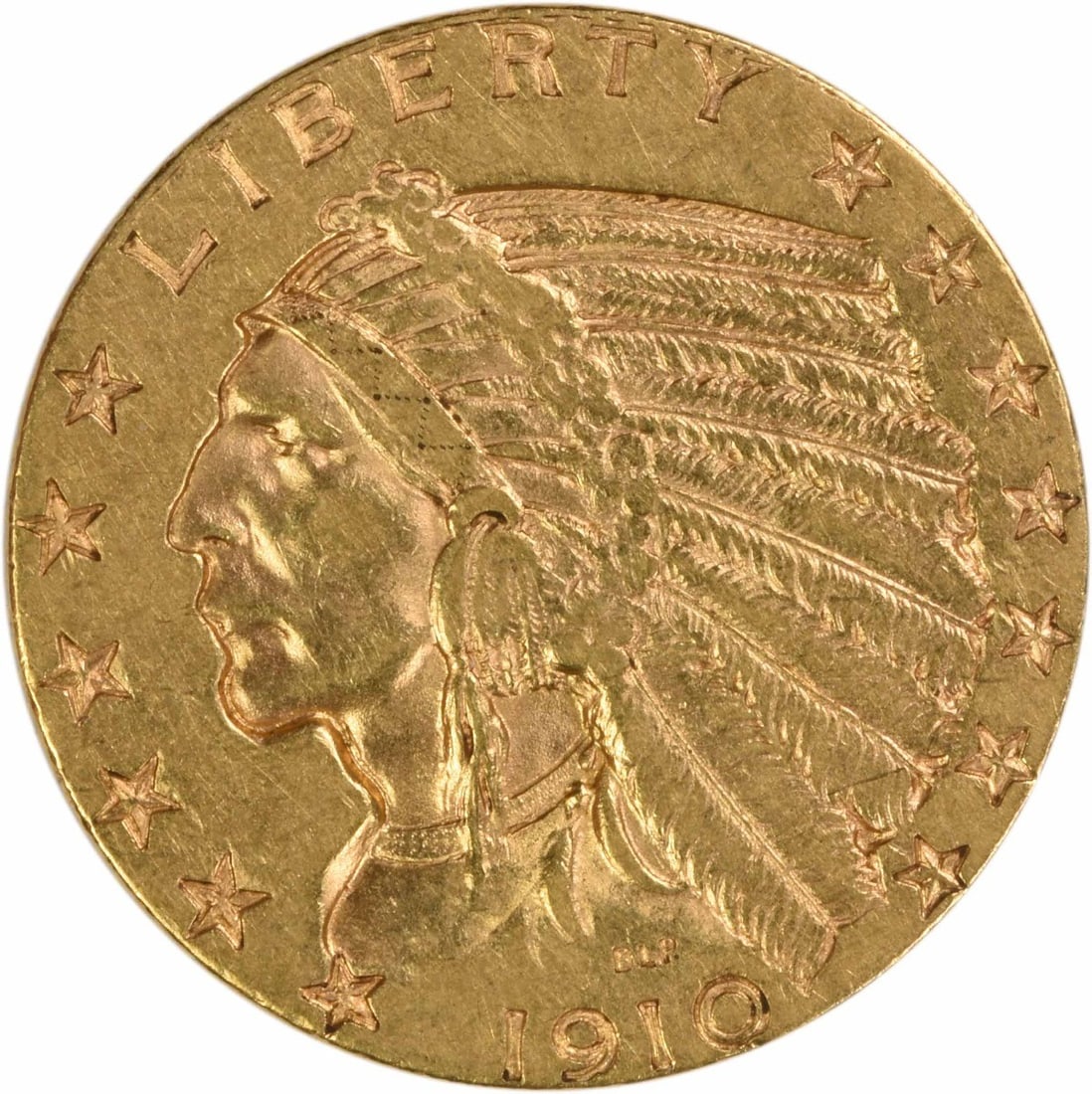 $5 Gold Indian AU Slider Uncertified 1910: $5 Gold Indian AU Slider Uncertified 1910 Gold Indian AU Slider Uncertified 1910 features an attractive design with no mint mark, showcasing its circulated condition. This $5 gold coin from 1910 boast