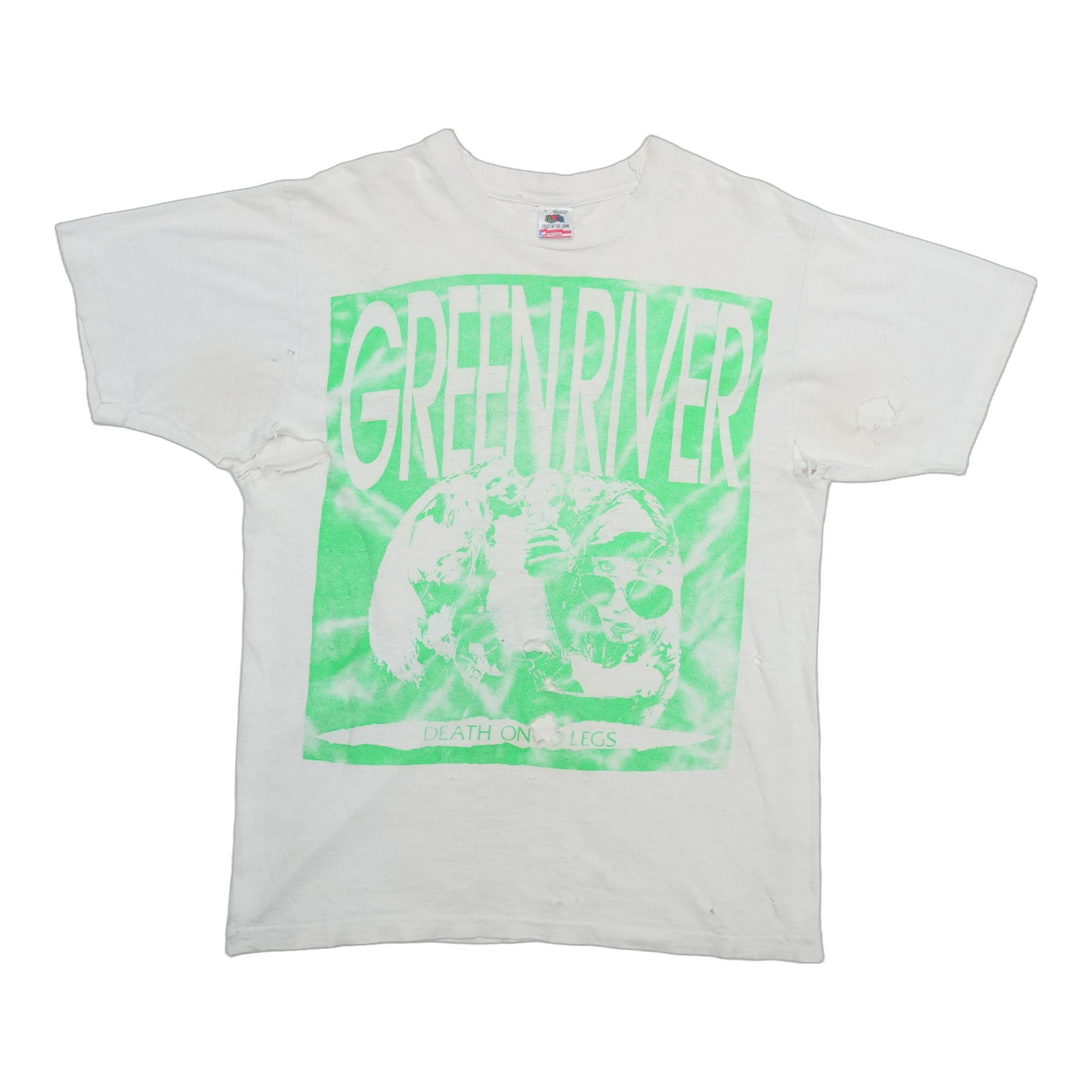 Green River Death Shirt 5 Legs 1980s: Green River Death Shirt 5 Legs 1980s This 1980s Green River Death Shirt boasts its unique five-legged design, setting it apart from other punk rock memorabilia. Made with a vibrant green color scheme 