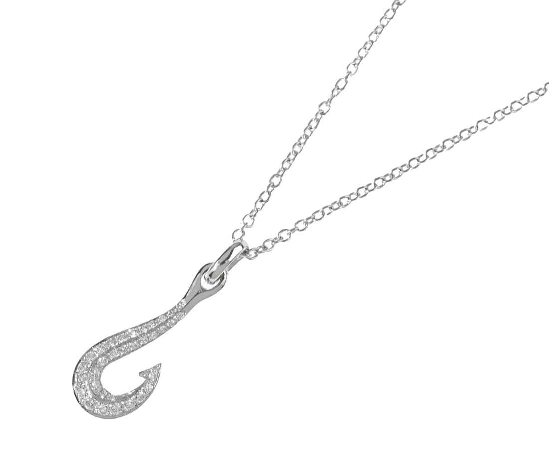 Pomellato Fish Hook Pave Diamond 18k White Gold Pendant Necklace 9.7g: Pomellato Fish Hook Pave Diamond 18k White Gold Pendant Necklace 9.7g Item Specifics: Pendant Shape: Fish Hook Closure: Lobster Occasion: Anniversary Birthday Christmas Engagement Graduation Mother's 