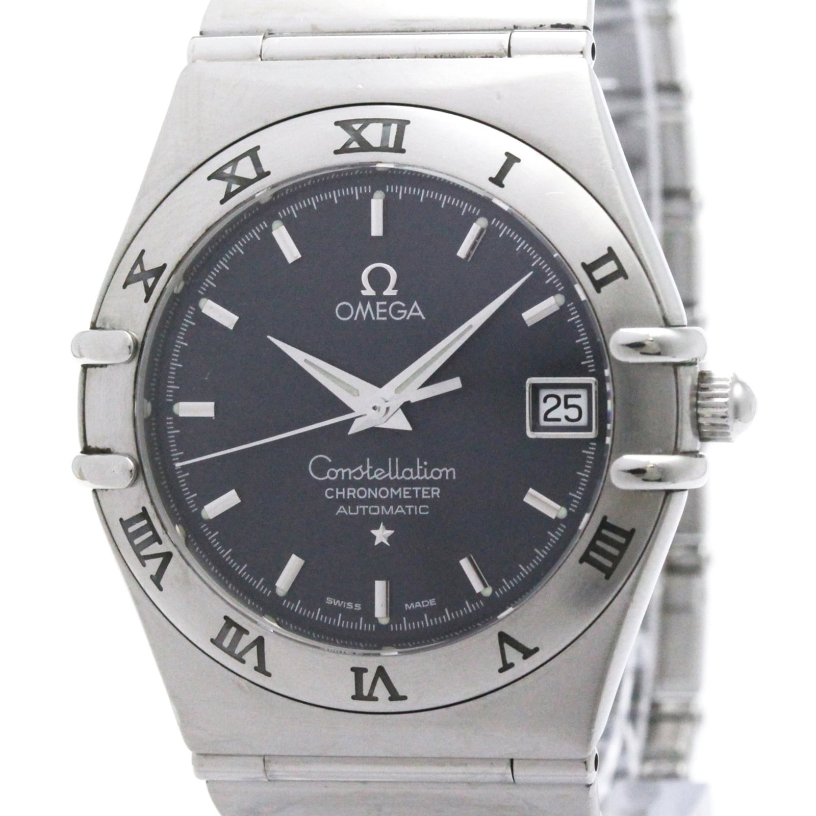Omega Wristwatch: Omega Wristwatch Stainless steel case and band, the Omega Constellation 1502.40 wristwatch boasts a sleek gray dial, while its self-winding automatic movement keeps precise time. Weighing in at just 9