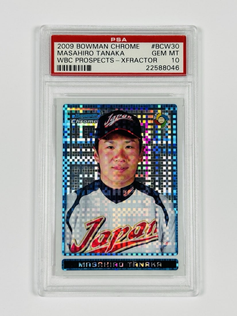 CHROME BOWMAN MASAHIRO TANAKA #BCW30 2009 XFRACTOR 250 PSA 10: CHROME BOWMAN MASAHIRO TANAKA #BCW30 2009 XFRACTOR 250 PSA 10 2009 Bowman Chrome Masahiro Tanaka #BCW30 PSA 10 X-Fractor card in near-perfect condition, showcasing the exceptional craftsmanship and ra