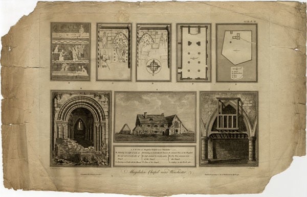 1790 Antique Engraving Jacob Schnebbelie Winchester Magdalen Church Print (1 of 2)