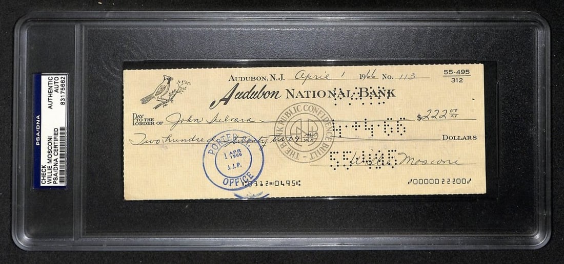 Willie Mosconi Billiards Champ Signed/ Autographed 1966 Bank Check PSA/ DNA 203416 (1 of 2)