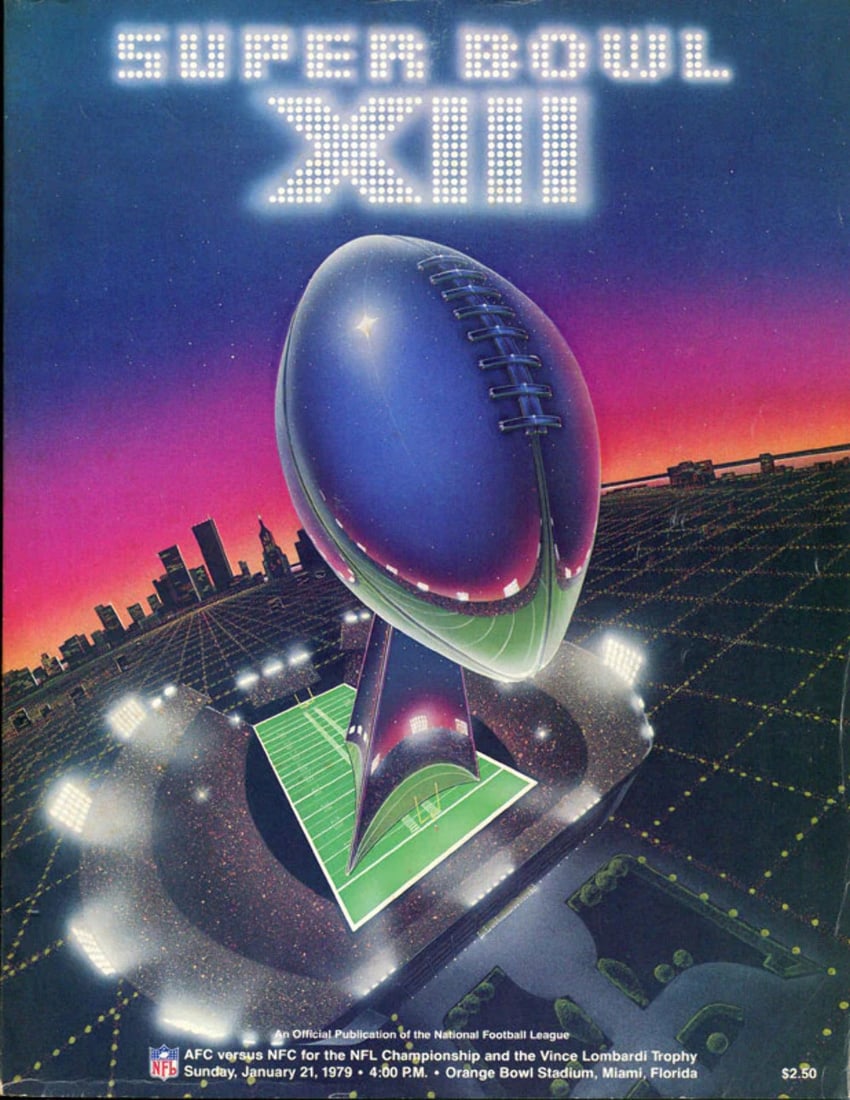 Unsigned Super Bowl XIII Program: Unsigned Super Bowl XIII Program This Super Bowl XIII program features the work of an unsigned artist, bearing a signature from the 1978 championship game. The Pittsburgh Steelers defeated the Dallas