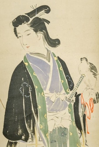 Antique Japanese Hanging Scroll Painting Mizuno Hidekata Falconer Takajo Meiji: Antique Japanese Hanging Scroll Painting Mizuno Hidekata Falconer Takajo Meiji Item Specifics: Artist: Mizuno Hidekata Subject: Falconer Material: Ink and Color on Paper Style: Japanese Year Of