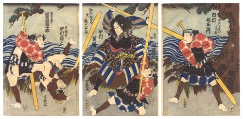 Woodblock Print 1862 Japanese Seisuiki Triptych Hiragana Kabuki Yoshiiku: Woodblock Print 1862 Japanese Seisuiki Triptych Hiragana Kabuki Yoshiiku Item Specifics: Artist: Utagawa Yoshiiku Subject: Kabuki Theater Material: Washi Paper Style: Japanese Year Of Production: 1862