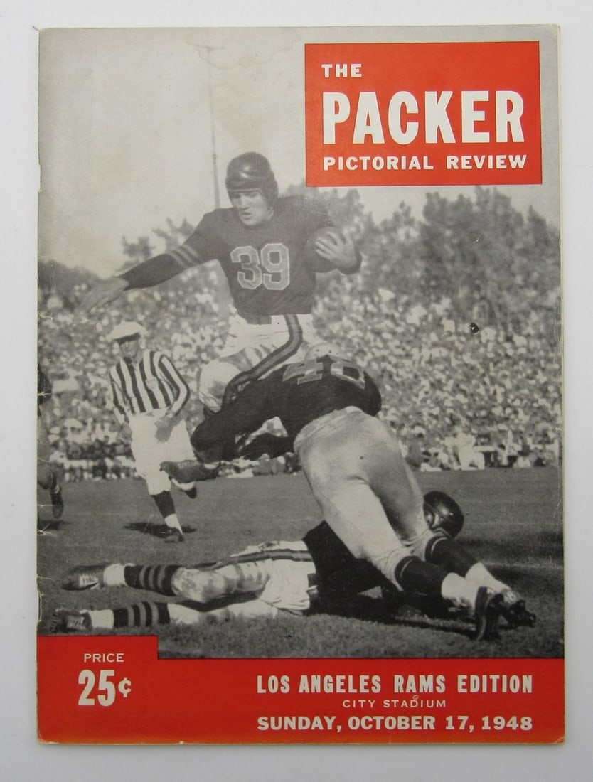 October 17, 1948 LA Rams vs. Green Bay Packers Football Game Program 195605: October 17, 1948 LA Rams vs. Green Bay Packers Football Game Program 195605 Original 1948 LA Rams vs. Green Bay Packers Football Game Program, featuring the historic matchup on October 17, 1956 (note: