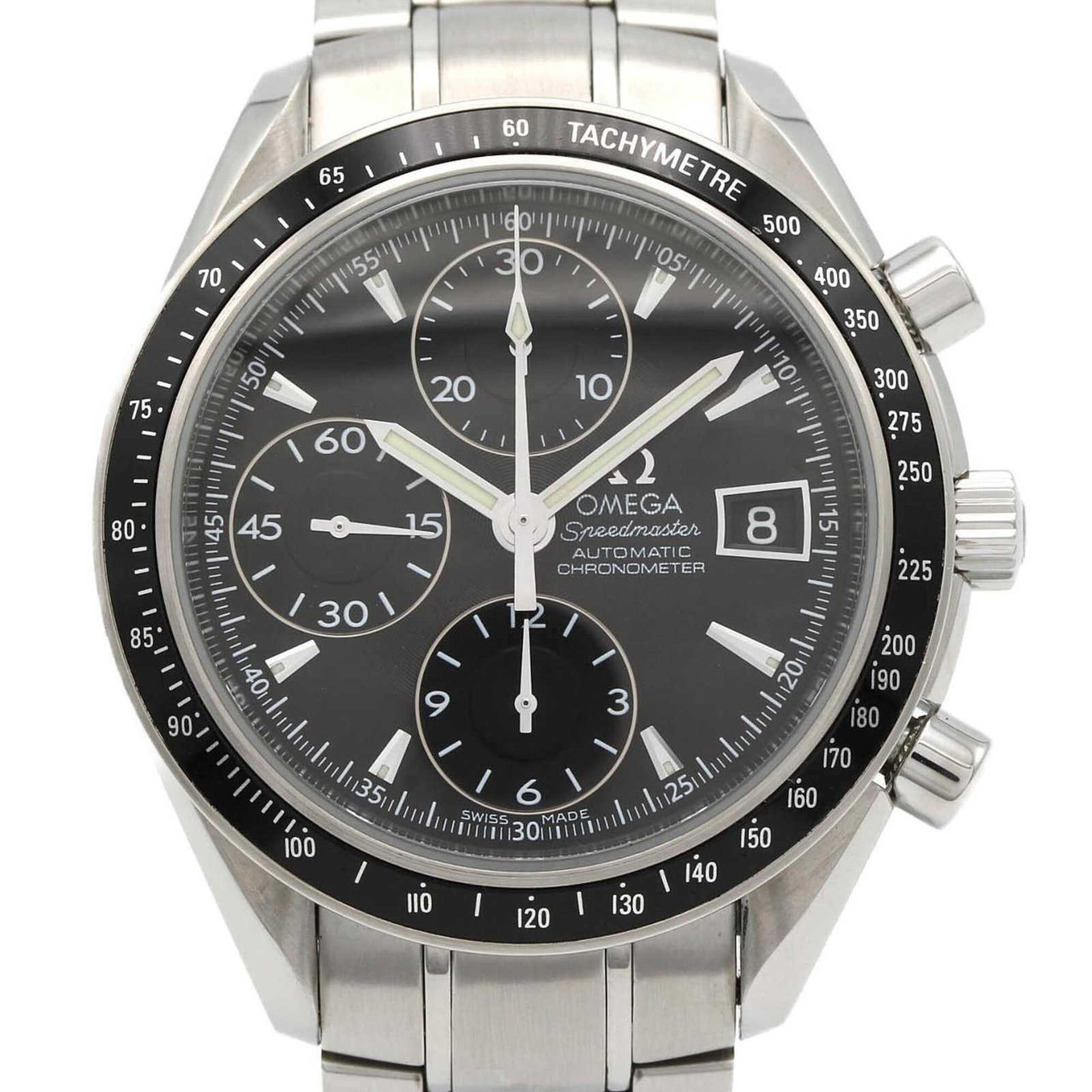 Omega Wristwatch: Omega Wristwatch Stainless steel case and band provide a sleek, durable foundation for this black dial Omega wristwatch. Powered by a self-winding automatic movement, the watch features a 40mm diamete