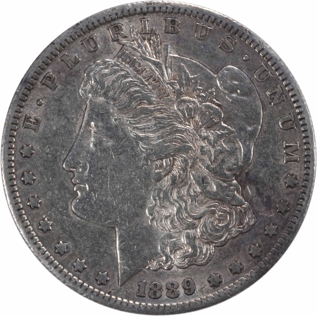 1889-S Morgan Silver Dollar AU Uncertified: 1889-S Morgan Silver Dollar AU Uncertified The 1889-S Morgan Silver Dollar is an AU Uncertified circulated coin, weighing 26.73 grams and featuring a reeded edge. Made from 90% silver and 10% copper, 