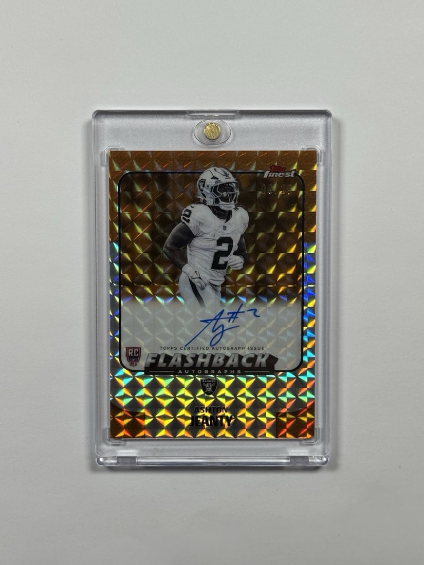 2025 TOPPS FINEST ASHTON JEANTY #FBA-AJ ORANGE GEOMETRIC REFRACTOR AUTO/ 25 (1 of 2)
