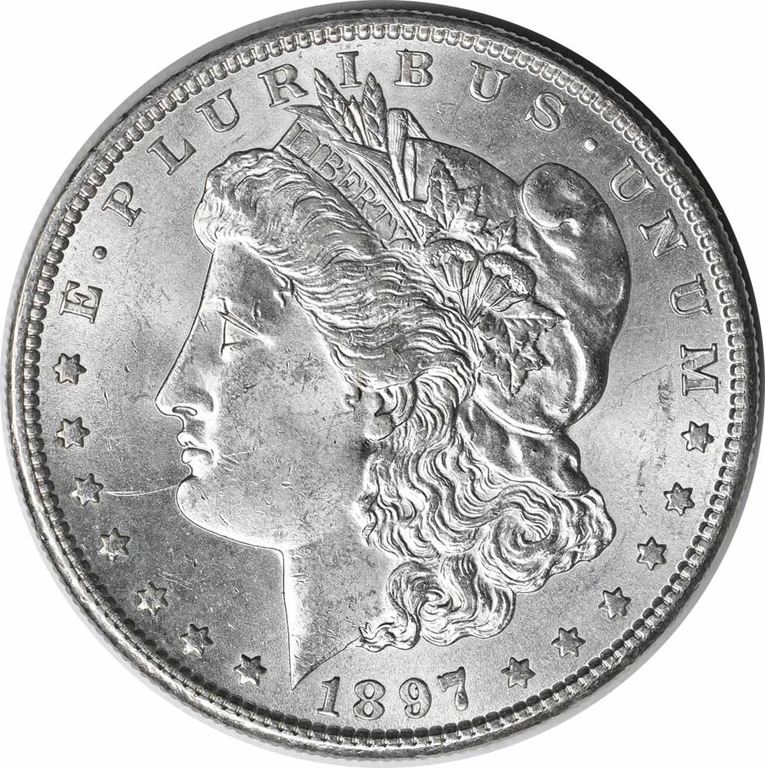 1897-S Morgan Silver Dollar Choice BU Uncertified: 1897-S Morgan Silver Dollar Choice BU Uncertified Choice BU Uncertified 1897-S Morgan Silver Dollar features an uncirculated condition and bears the signature of its artist, George T. Morgan. This sil