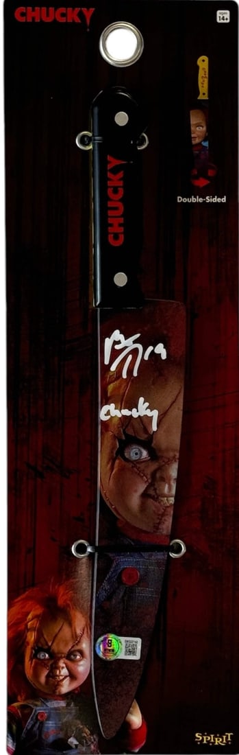 Matthew Tkachuk Autographed Chucky Double Sided Knife (Beckett Witness): Matthew Tkachuk Autographed Chucky Double Sided Knife (Beckett Witness) The Beckett Matthew Tkachuk Autographed Chucky Double Sided Knife features a white paint pen signature across the front with the