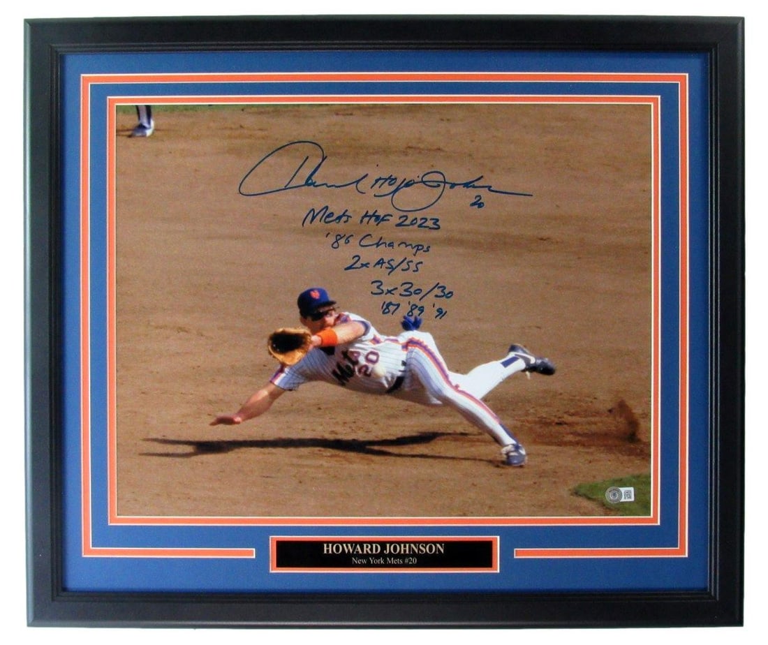 Howard Johnson HOF NY Mets Signed/ Autographed 16x20 Photo Framed Beckett 208863: Howard Johnson HOF NY Mets Signed/ Autographed 16x20 Photo Framed Beckett 208863 Signed by an iconic New York Mets player, this framed photo showcases a piece of baseball history. Measuring 16x20 inch