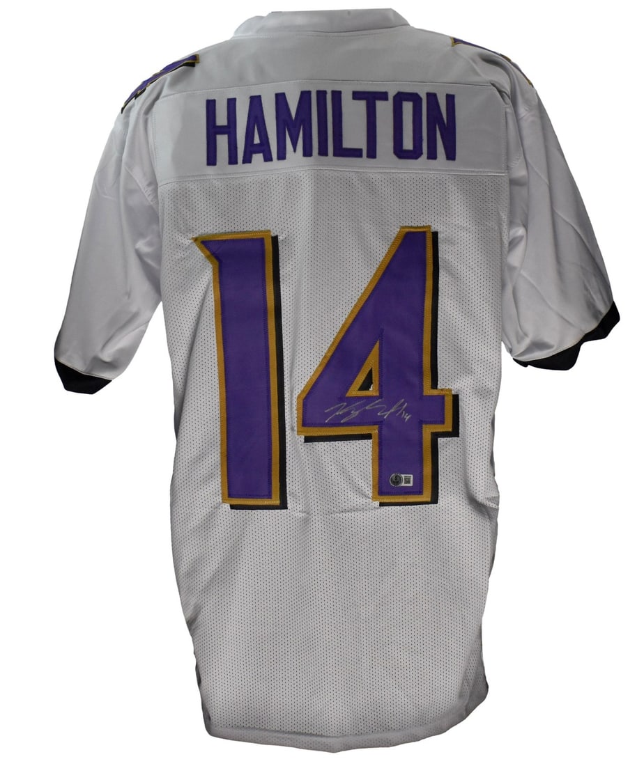 Hamilton Kyle Autographed White Football Jersey Ravens Baltimore Beckett 200747: Hamilton Kyle Autographed White Football Jersey Ravens Baltimore Beckett 200747 Authentic Hamilton Kyle Autographed White Football Jersey by Baltimore Ravens, verified by Beckett Authentication
