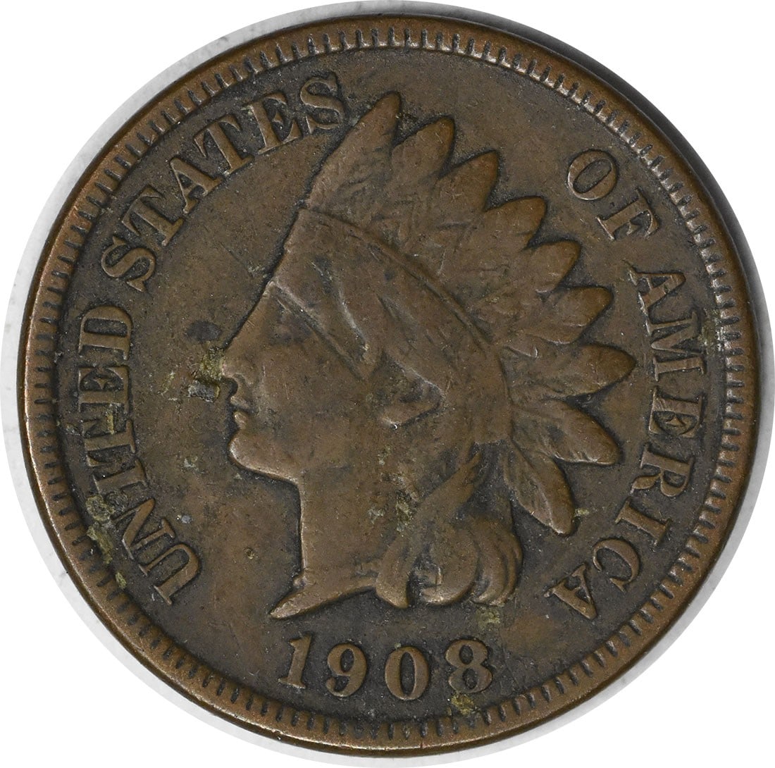 Uncertified 1908-S Indian Cent F: Uncertified 1908-S Indian Cent F This 1908-S Indian Cent features a circulated grade, showcasing its worn condition. The copper composition and small cent denomination make it a classic example of ear