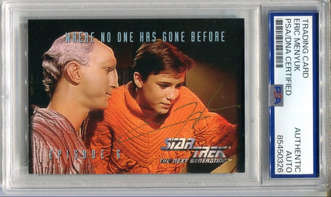 Eric Menyuk 1994 Star Trek The Next Generation #25 PSA Authentic Auto Card: Eric Menyuk 1994 Star Trek The Next Generation #25 PSA Authentic Auto Card Signed by Eric Menyuk, the artist behind Star Trek: The Next Generation trading cards, this 1994 Authentic Auto Card #25