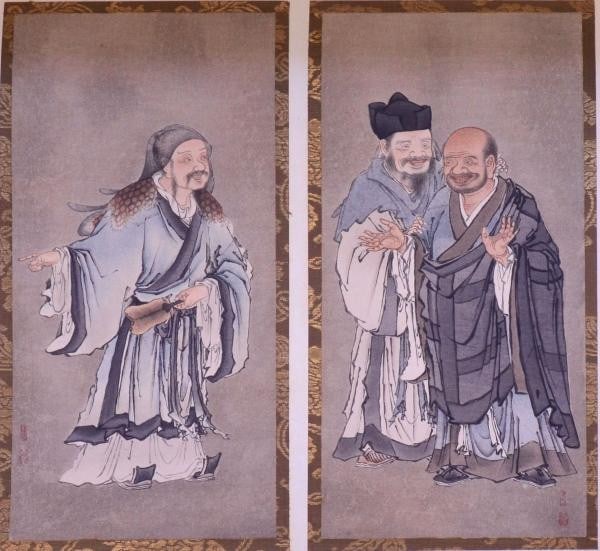 Antique 1908 Woodblock Print Kano Masanobu Three Laughers Tiger Glen Shinbi: Antique 1908 Woodblock Print Kano Masanobu Three Laughers Tiger Glen Shinbi Item Specifics: Artist: Kano Masanobu Subject: Three Laughers of Tiger Glen Material: Paper Style: Japanese Size: 27 x 29