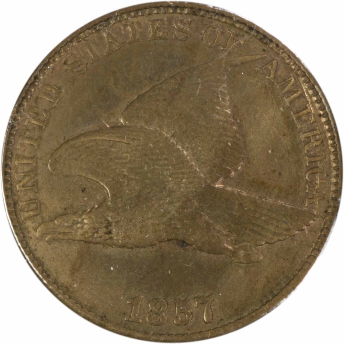 Flying Eagle Cent Clash w Seated 50c FS-402 S-9 AU58 Uncertified: Flying Eagle Cent Clash w Seated 50c FS-402 S-9 AU58 Uncertified The Flying Eagle Cent Clash features an interesting design clash between the earlier Flying Eagle cent and the later Seated Liberty