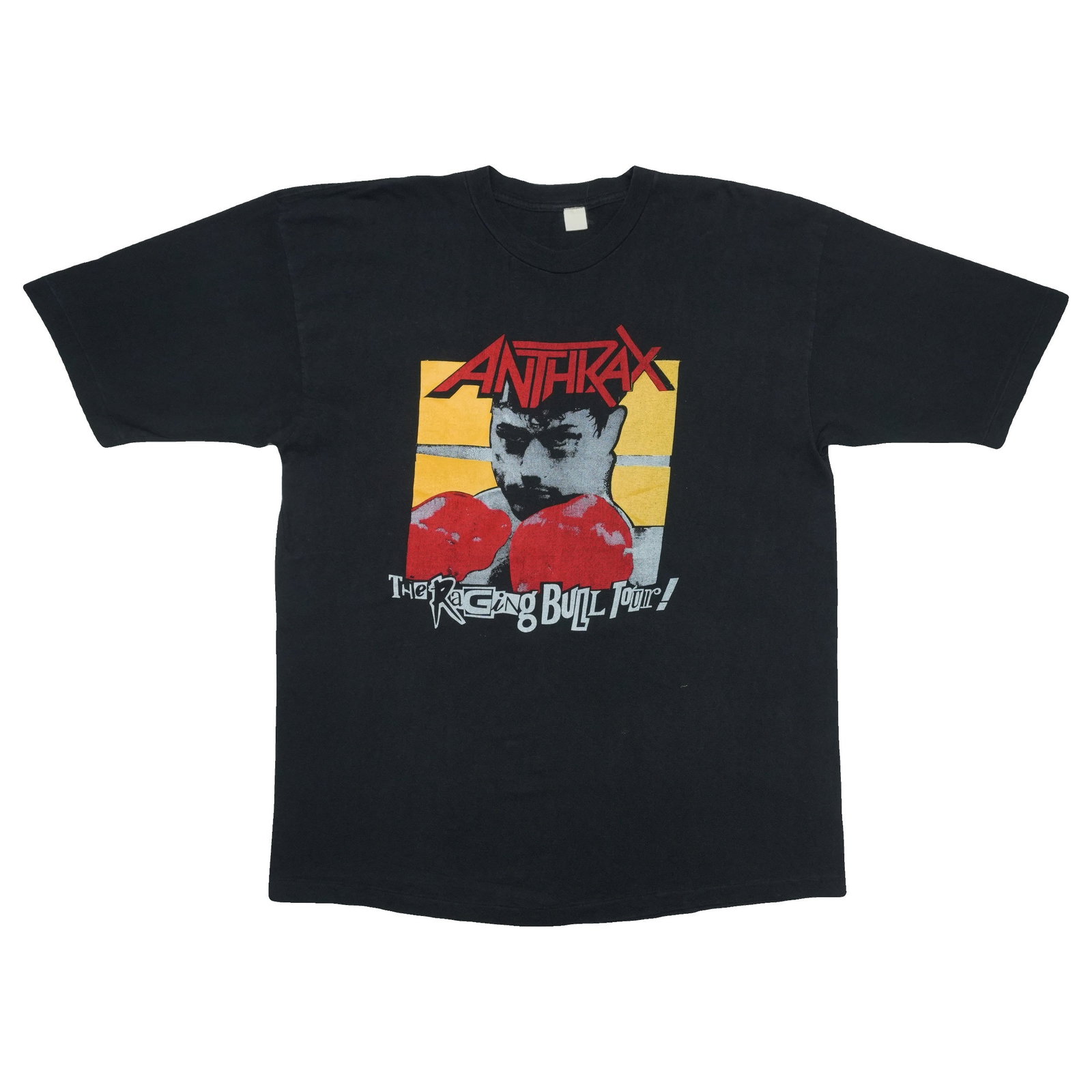 Raging Bull Anthrax Tour Shirt: Raging Bull Anthrax Tour Shirt Authentic Raging Bull Anthrax Tour Shirt - A rare piece of music history, this tour shirt features the iconic band's logo and design, a must-have for fans and collectors