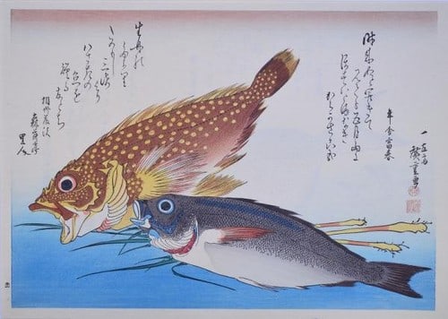 Hiroshige Utagawa Woodblock Print Fish Series Kasago and Isaki Rockfish: Hiroshige Utagawa Woodblock Print Fish Series Kasago and Isaki Rockfish Item Specifics: Artist: Hiroshige Utagawa Subject: Fish and Marine Life Material: Paper Style: Japanese Size: 27.5 x 39.5 cm