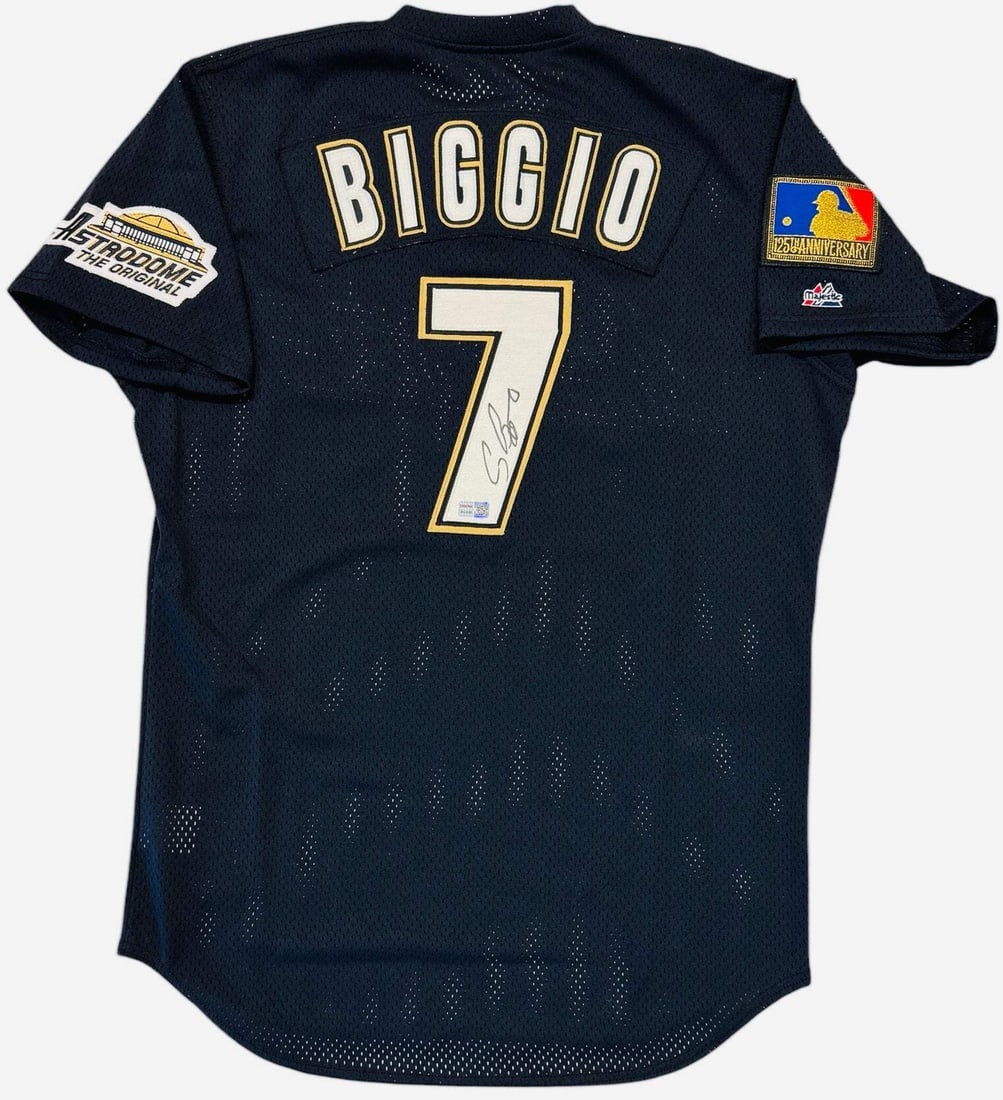 Craig Biggio Autographed Houston Astros Majestic 44LG Practice Jersey Card (Tris: Craig Biggio Autographed Houston Astros Majestic 44LG Practice Jersey Card (Tris Signed in black sharpie on the number on the back of the jersey, this Craig Biggio autographed Houston Astros Majestic 