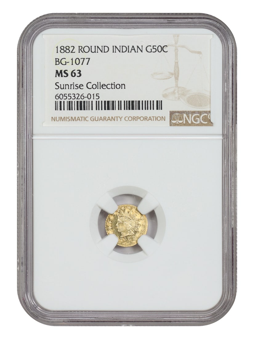 Cal. Fractional: 1882 50C NGC MS63 (BG-1077) - California Fractional Gold: Cal. Fractional: 1882 50C NGC MS63 (BG-1077) - California Fractional Gold The 1882 California Fractional Gold half-dollar, graded MS63 by the Numismatic Guaranty Corporation (NGC), boasts exceptional 