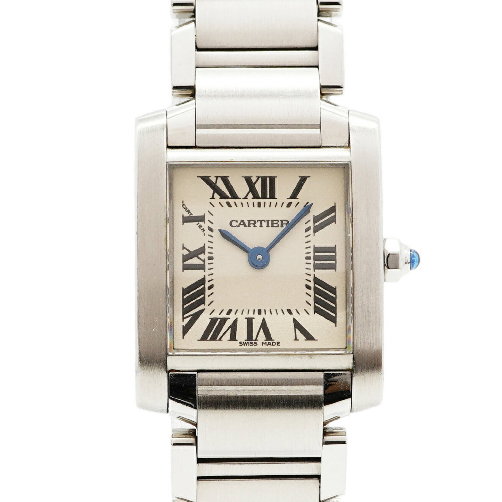 Cartier Wristwatch: Cartier Wristwatch Stainless steel band adds a sleek touch to this Cartier wristwatch, featuring an ivory dial and quartz movement for reliable timekeeping. The compact case measures 20.3mm in diamete
