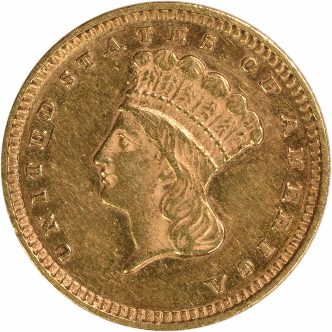 1873 $1 Gold Open 3 AU Uncertified: 1873 $1 Gold Open 3 AU Uncertified 1873 $1 Gold Open 3 AU Uncertified - A Rare and Historic Coin. This 1873 gold coin, certified as Uncirculated, features a reeded edge and bears the signature of Jame