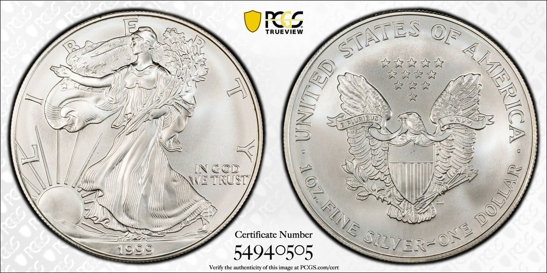 1999 $1 Silver Eagle PCGS MS70 - Silver Eagles - 5