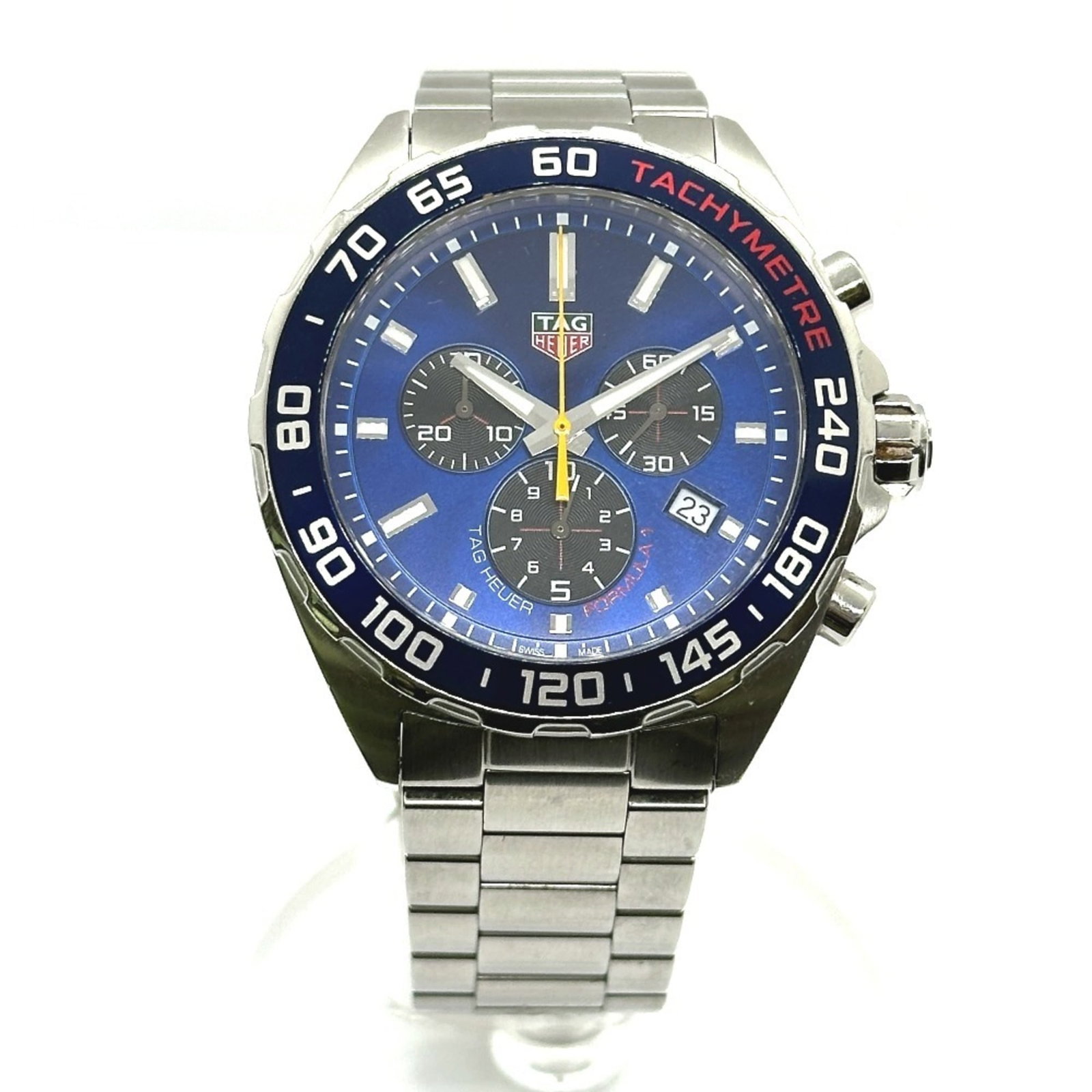 Wristwatch by Tag Heuer: Wristwatch by Tag Heuer Stainless steel case and band, the Tag Heuer CAZ101AL.BA0842 wristwatch boasts a sleek blue dial. This quartz chronograph features a 43mm diameter with a thickness of 13mm,