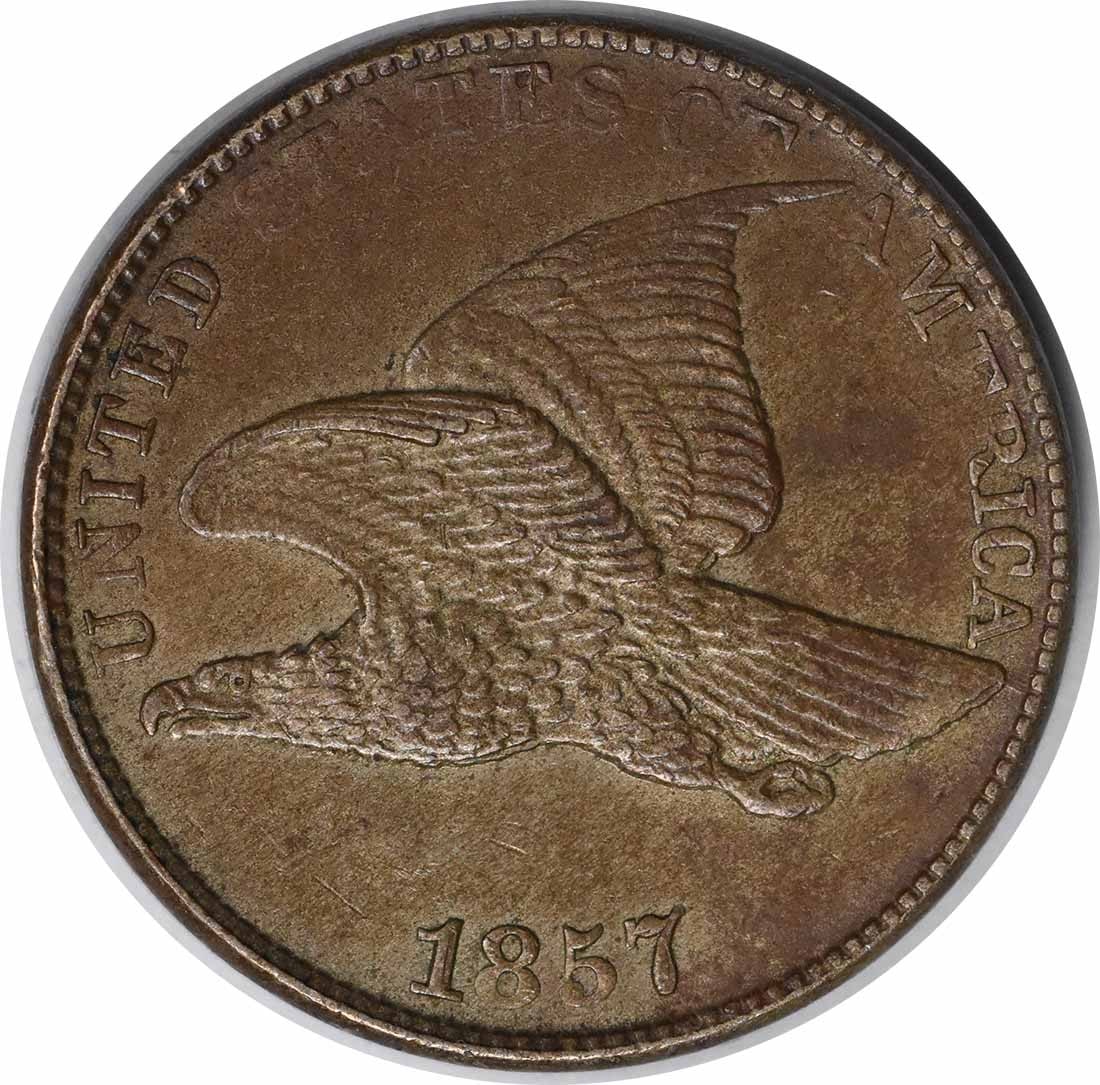 1857 Flying Eagle Cent AU Slider Uncertified: 1857 Flying Eagle Cent AU Slider Uncertified The Flying Eagle Cent, minted in Philadelphia in 1857, boasts an AU grade and slider design. This circulated coin features a plain edge and weighs 4.70 gra
